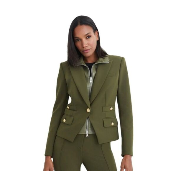 Veronica Beard Women's Isle Army Green Roya Dickey Black Jacket Size 2